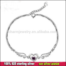 CYL002 Free shipping!silver jewelry Wholesale, Angel wings charm women 100% 925 sterling silver bracelets with Crystal heart